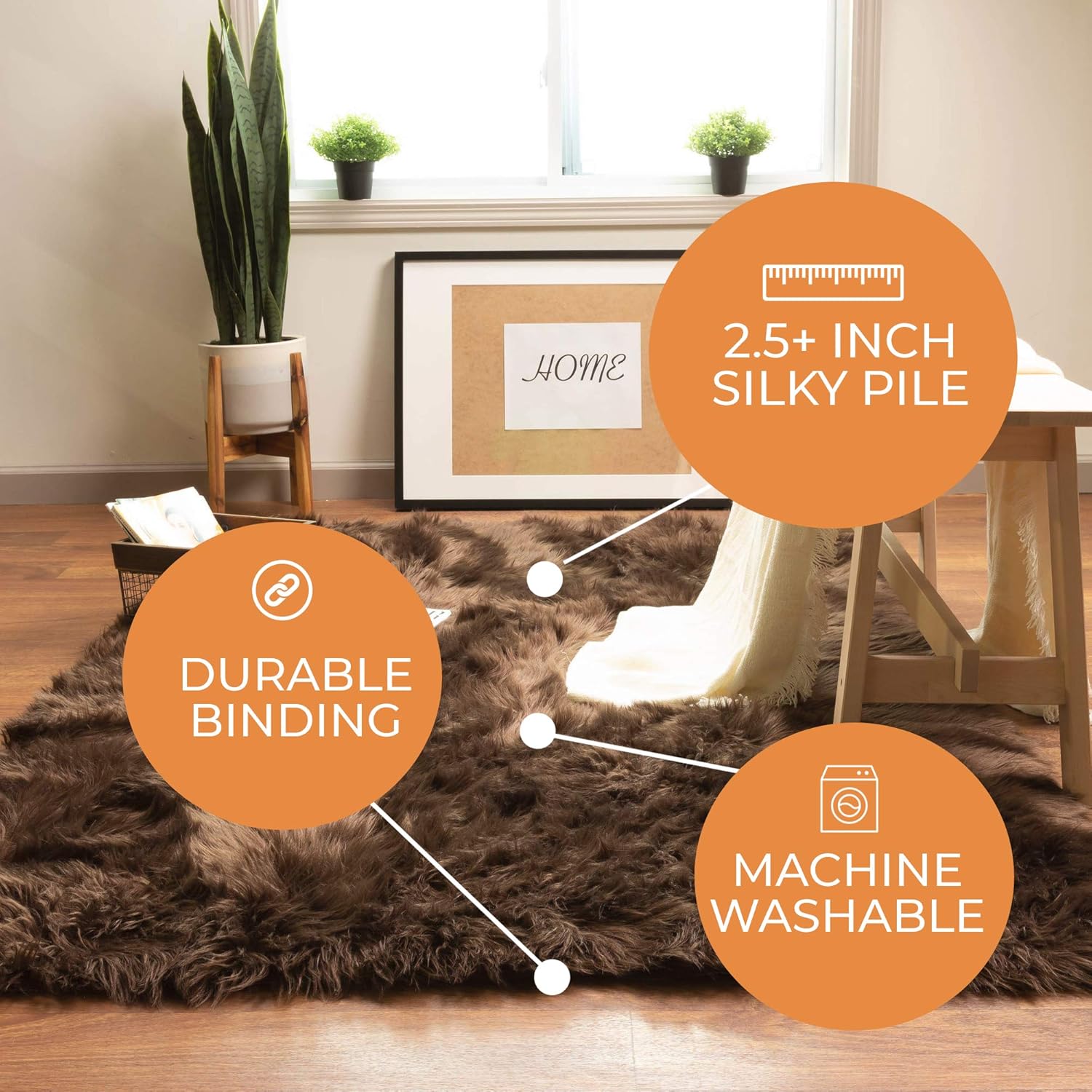 Dark Brown 5 x 7 Feet Faux Sheepskin Rug H6184