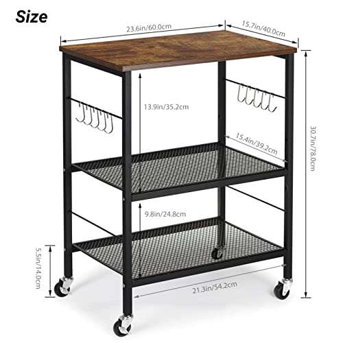 3 Tier Brown Rolling Utility Cart with Storage Z883