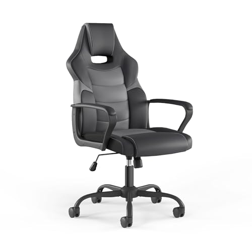 Black & Gray Faux Leather Gaming Chair Y8433