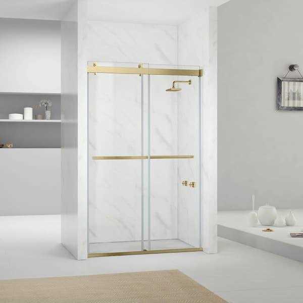 Brushed Gold Double Sliding Semi-Frameless Shower Door with Clear Glass L6431