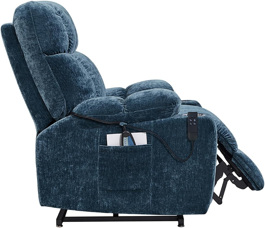Blue Dual Motor Power Lift Recliner Chair with Remote Control Massage and Heat Cup Holder H628302