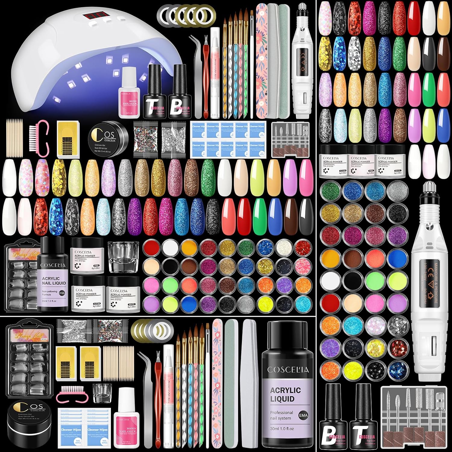 36Pcs Acrylic Nail Kit with Drill and UV Light M48464