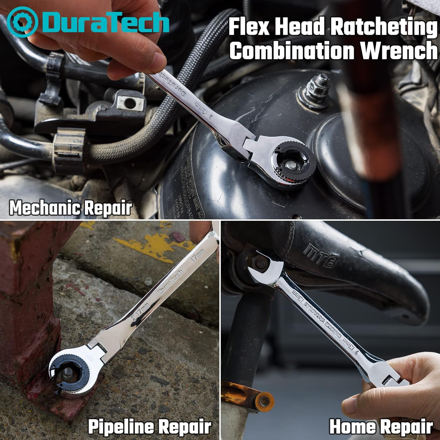 6-Piece Metric Ratcheting Wrench Set with Open Flex-head, 10-17mm, CR-V Steel, with Organizer Bag H70268