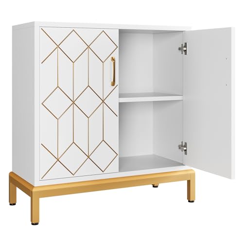 White Freestanding Sideboard Cabinet with Doors and Gold Legs N9410