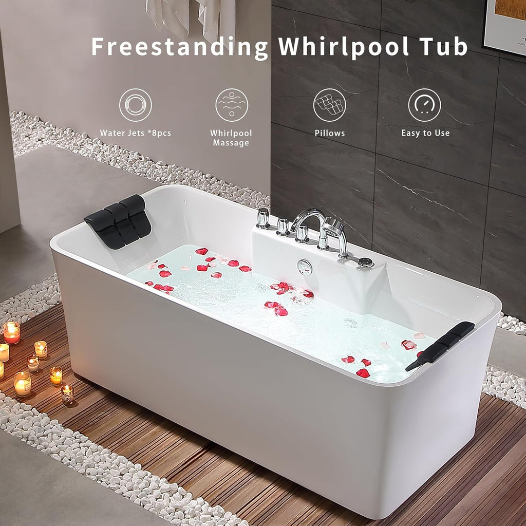 67 Inch Freestanding Acrylic Whirlpool Bathtub with 8 Jets, White T737149
