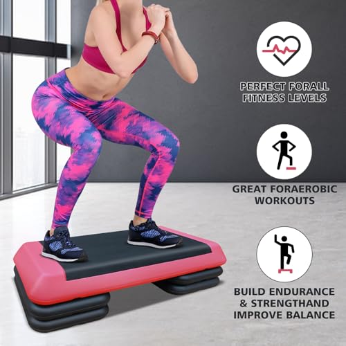 28.5'' Adjustable Aerobic Step Platform with 4 Risers (Red Grey) V90753