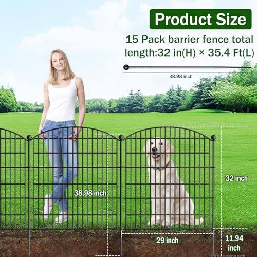 10 Panels No Dig Decorative Garden Fence 40 in x 23.6 ft Rustproof Metal Fencing I6727