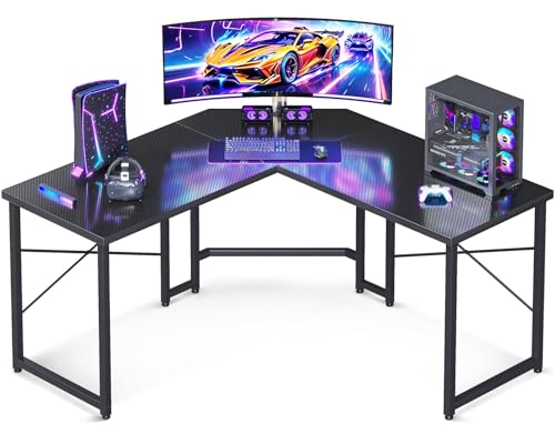 Black 51 inch L Shaped Gaming Desk with Carbon Fiber Surface L6875