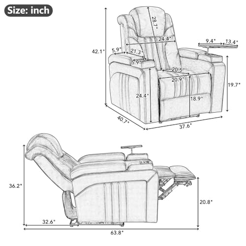 Brown Power Recliner with Power Adjustable Headrest, Wireless Charging Device, USB Port, Storage Arms, Cup Holder and Swivel Tray Table J52197