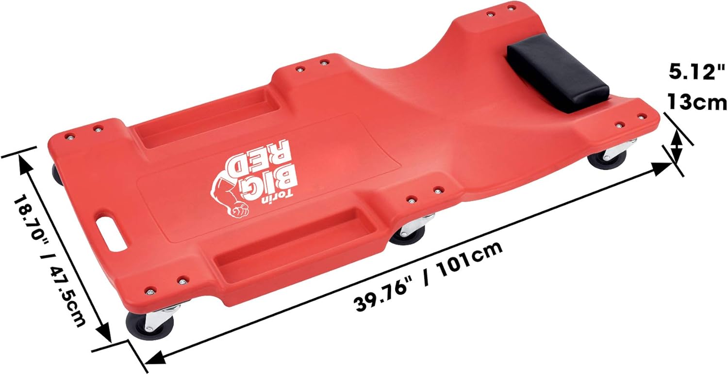 40" Plastic Rolling Garage Creeper with Padded Headrest and 6 Casters, Pack of 2 X5396