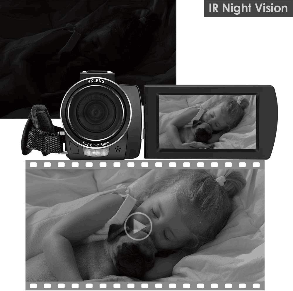 4K Video Camera Camcorder with IR Night Vision 3.0 IPS Touch Screen A872
