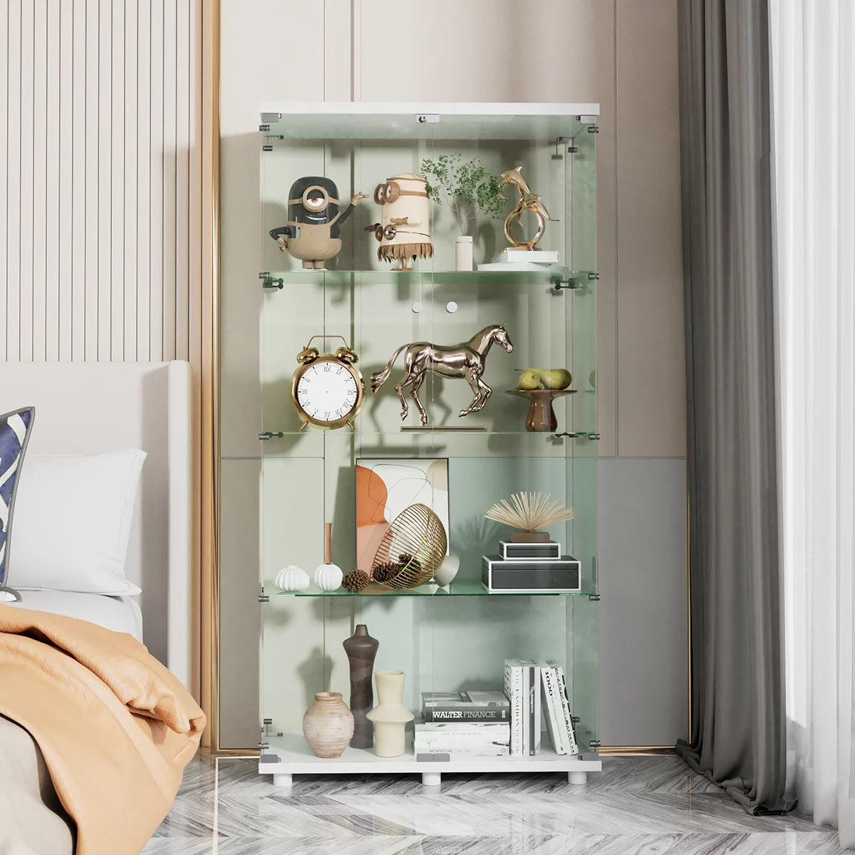 White Two-door Glass Display Cabinet with Locks Y1459