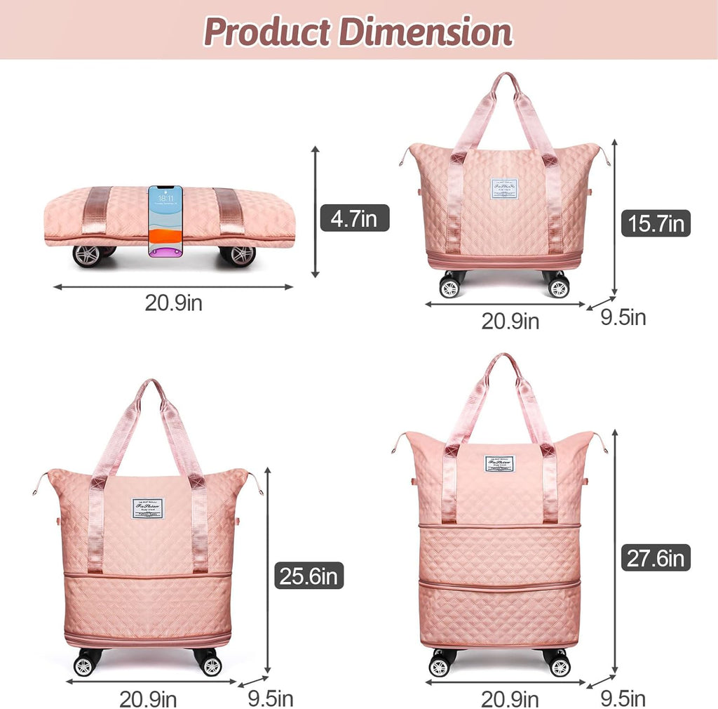 Pink Rolling Duffle Bag with Wheels and Handle Y9443