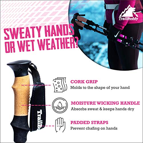 Pair of 2 Lightweight Collapsible Aluminum Trekking Poles with Cork Grip R965192