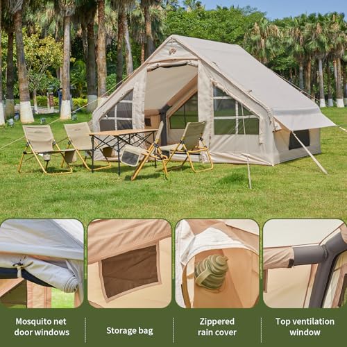 Inflatable Tent with Pump, 4-6 Person Instant Camping Tents, Waterproof with Mesh Windows X1517