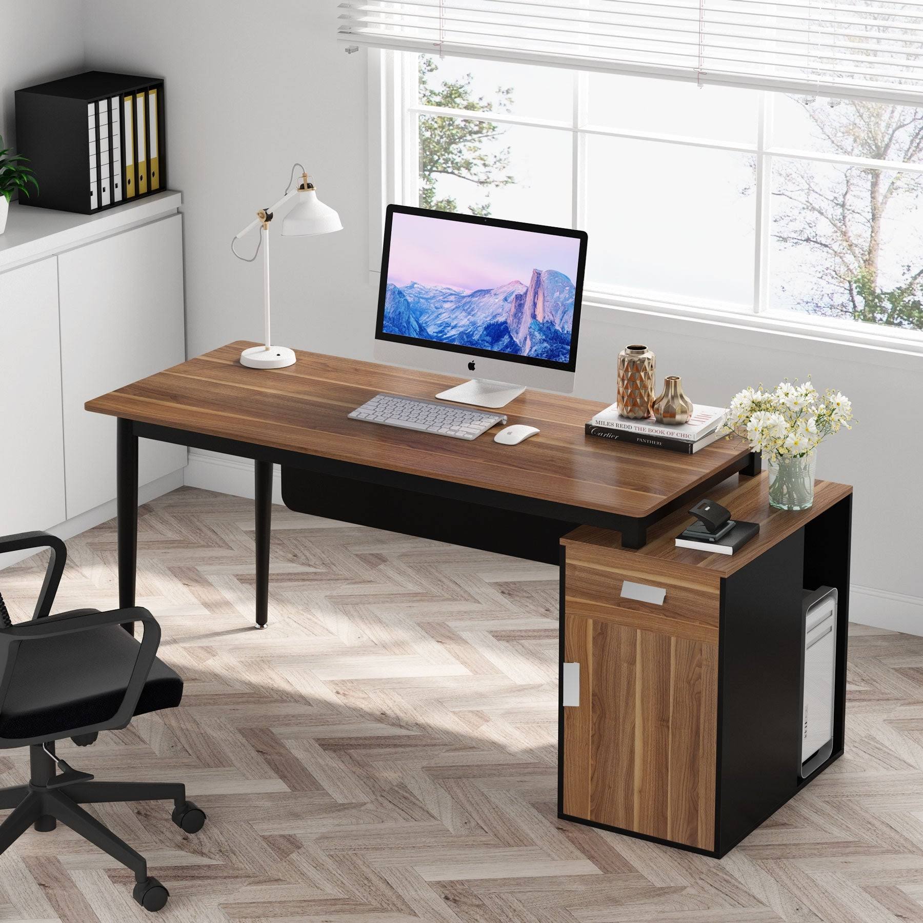 55 inch Computer Desk with Drawers and Storage Cabinet N607