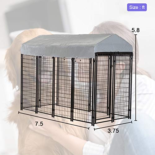 8 x 4 x 6 Ft Metal Galvanized Dog Kennel with Cover V266050