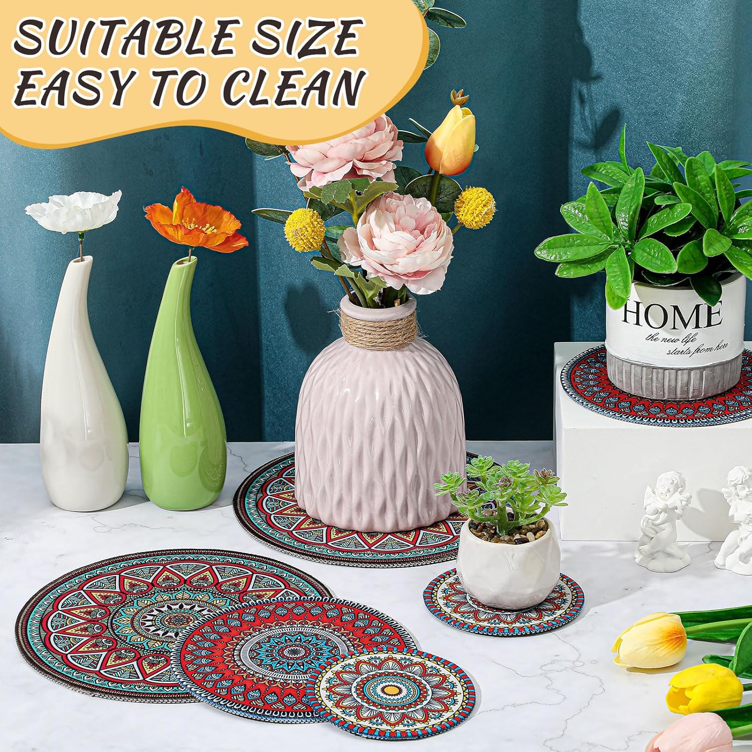 6 Pcs Absorbent Non Slip Round Plant Pot Mat U6427