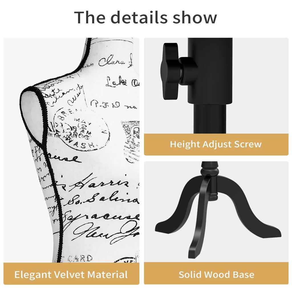 Female Dress Form Mannequin Body Torso with Wooden Tripod Base Stand W888007