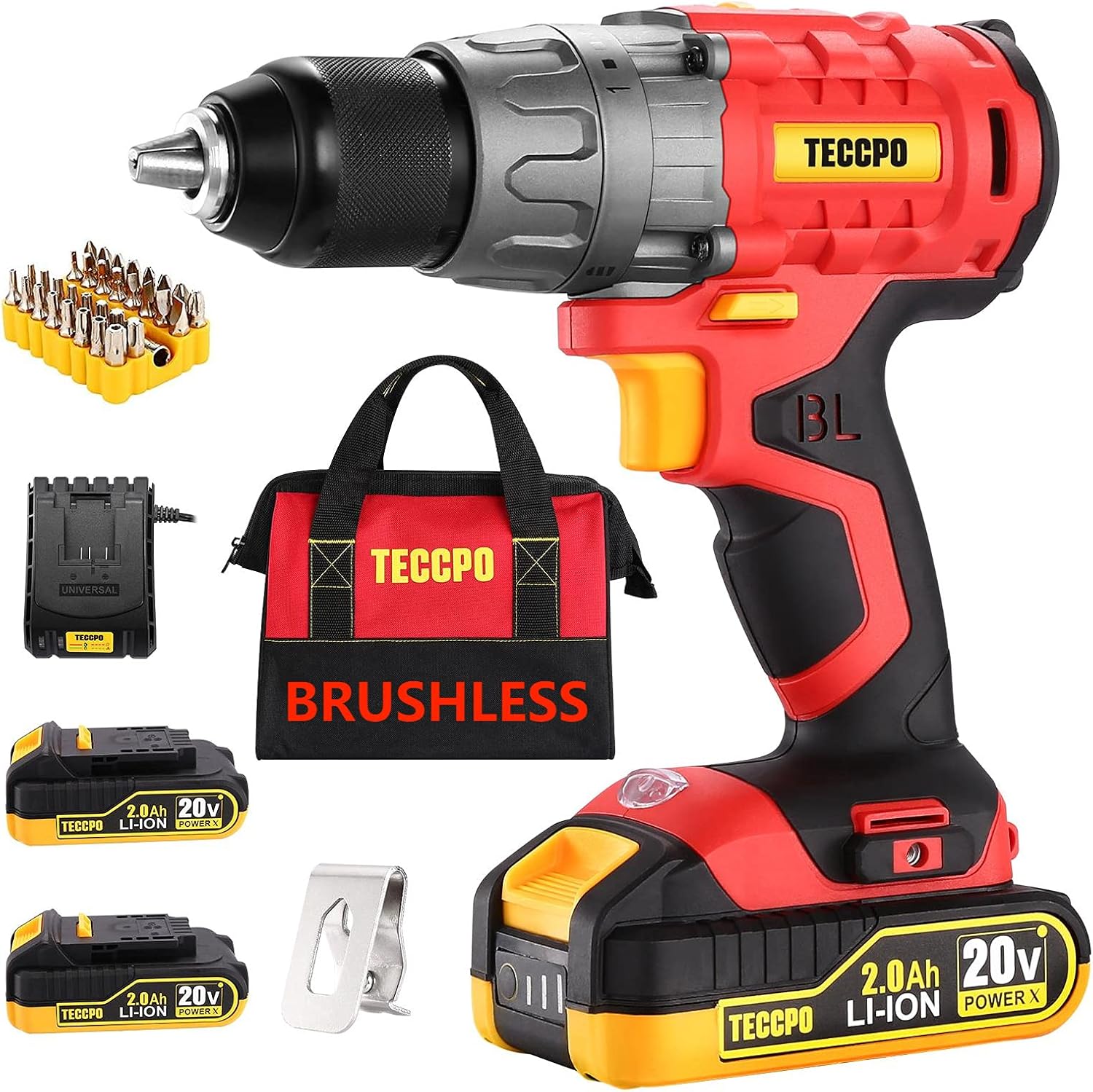 20V Brushless Cordless Drill Set with 2 Batteries and Case T8638