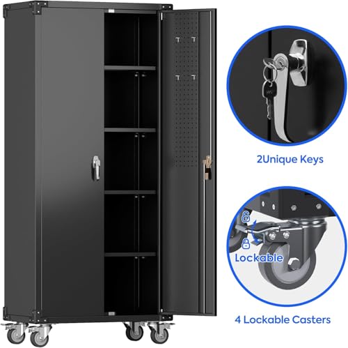 Black 72" H Metal Storage Cabinet with 2 Doors and 4 Adjustable Shelves U96977
