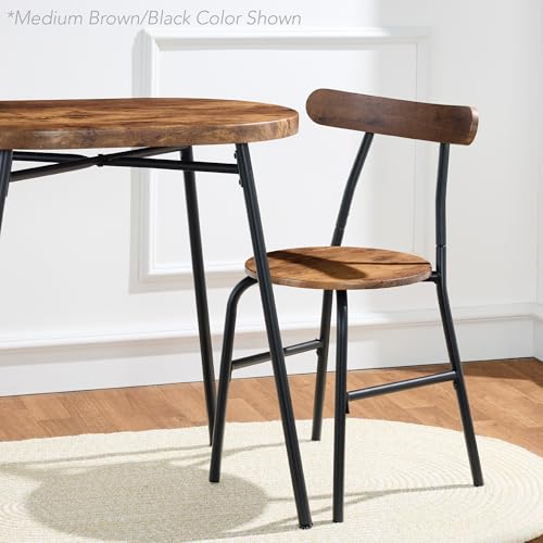 3-Piece Oval Dining Table Set with 2 Chairs, Metal Frame, Dark Brown/Black I101727