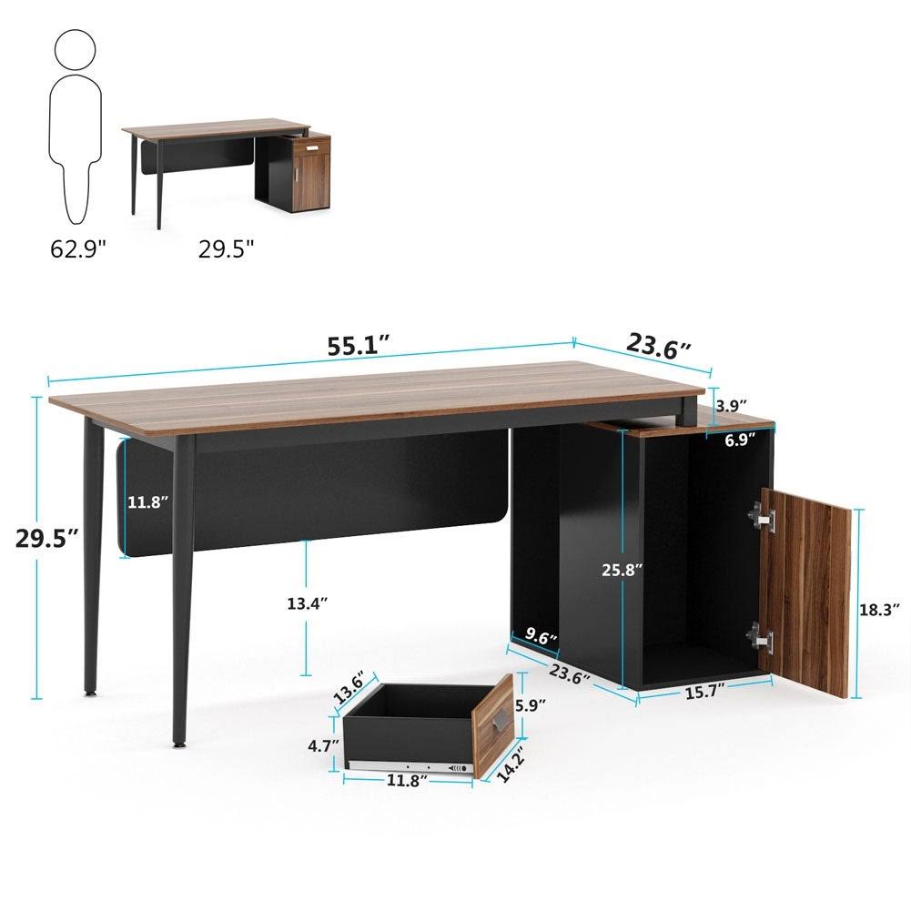 55 inch Computer Desk with Drawers and Storage Cabinet N607