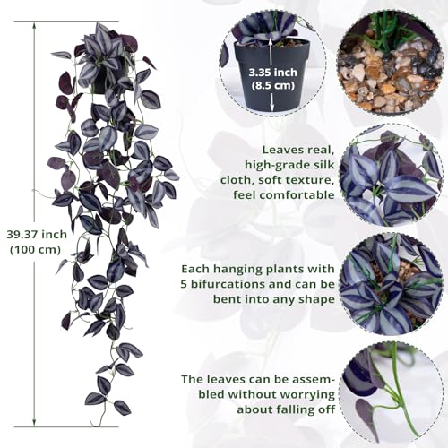 37.7 in Artificial Potted Faux Ivy Vine Hanging Plant (Black Pot) J493725
