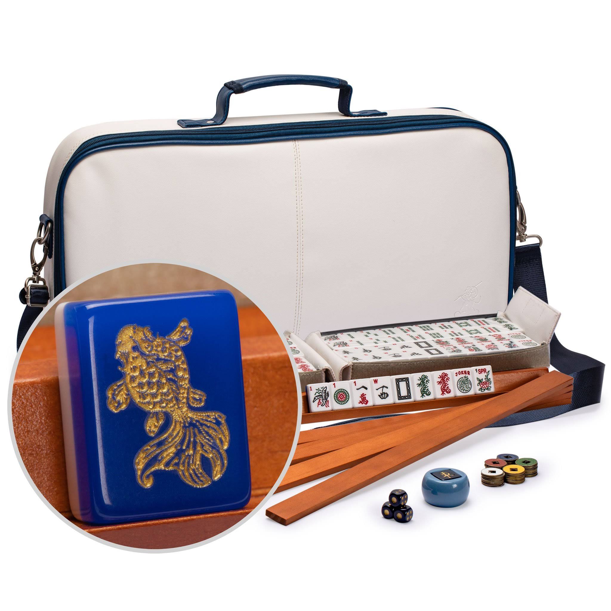 American Mahjong Set with 166 Tiles, Leatherette Case, Racks with Pushers S28130