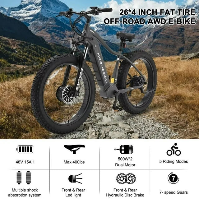 26" x 4" Fat Tire Electric Bike with 48V 15AH Removable Battery A480