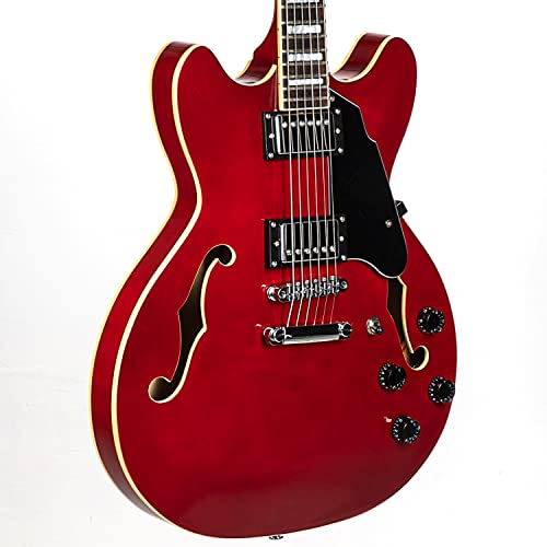 Full Scale Semi-Hollow Body Electric Guitar Stainless Steel Frets Red F219