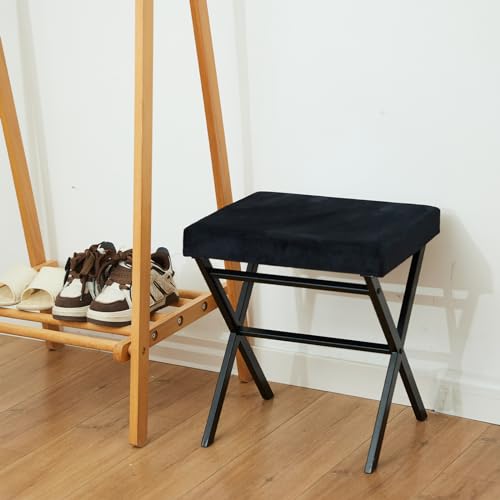 Black Square Thickened Cushion Vanity Stool with Metal X Legs S176