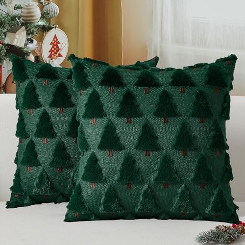 Dark Green 18x18 Inch Set of 2 Plush Faux Fur Throw Pillow Covers Z84815