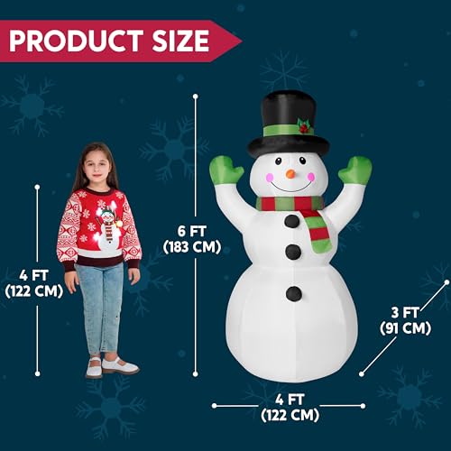 6 FT Tall Christmas Inflatables Snowman with Built-in LEDs A370