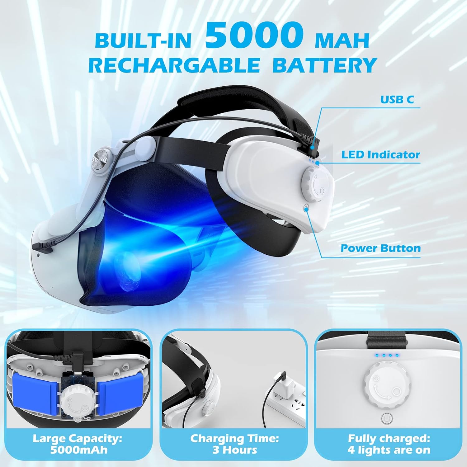 Rechargable Adjustable Head Strap for VR Headset J998