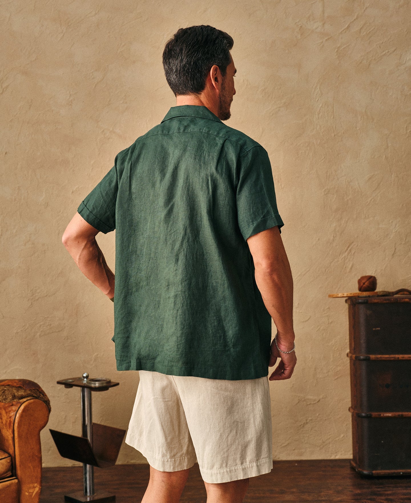 1950s Italian Collar Linen Short Sleeve Shirt
