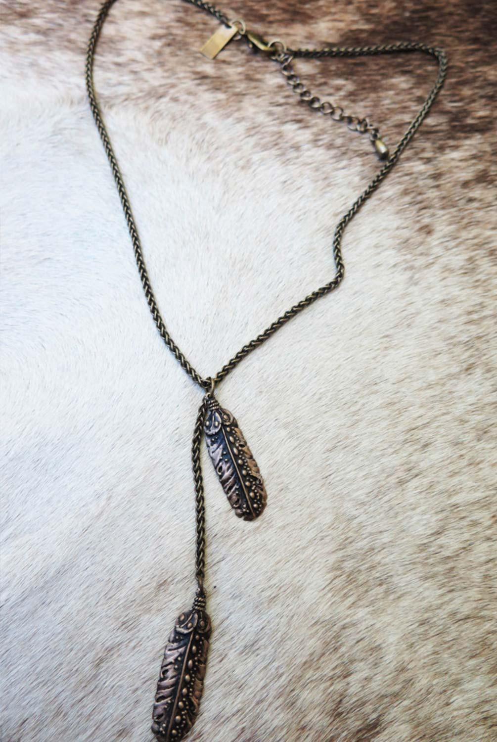 Cielo Feather Antique Bronze Lariat Necklace