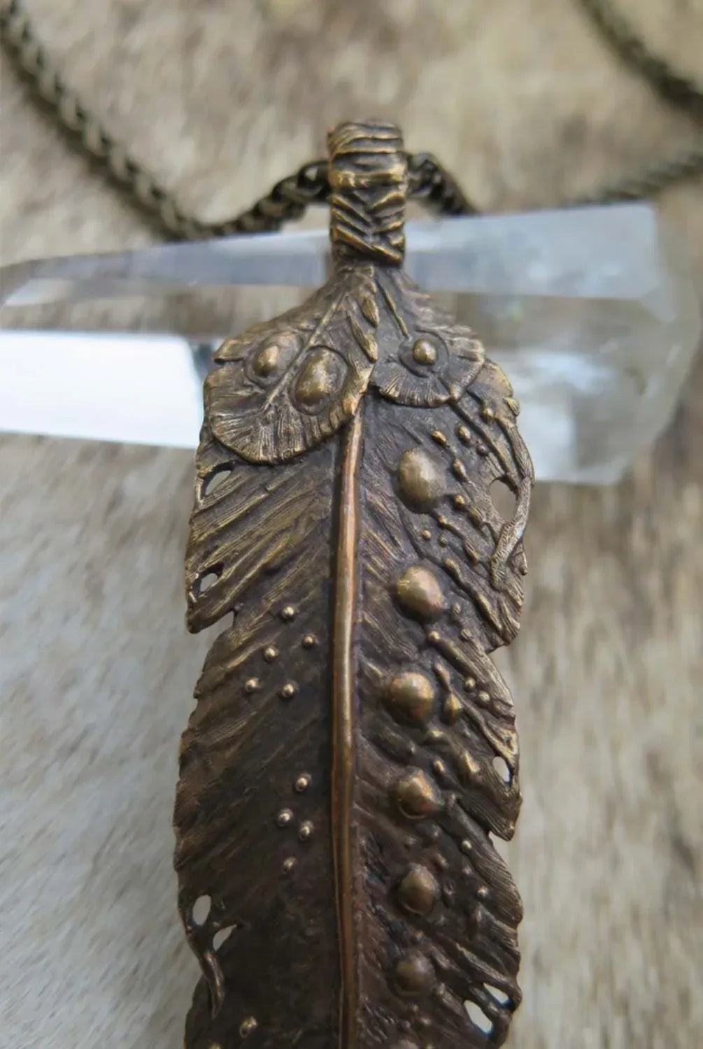 Cielo Boho Feather Antique Bronze Pendant