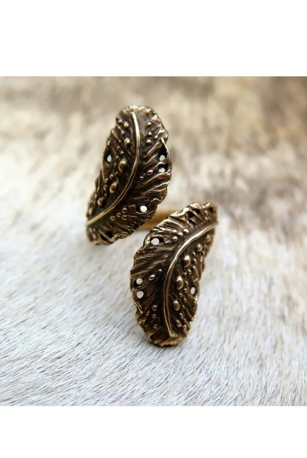 Boho Influence Feather Antique Bronze Ring Wrap