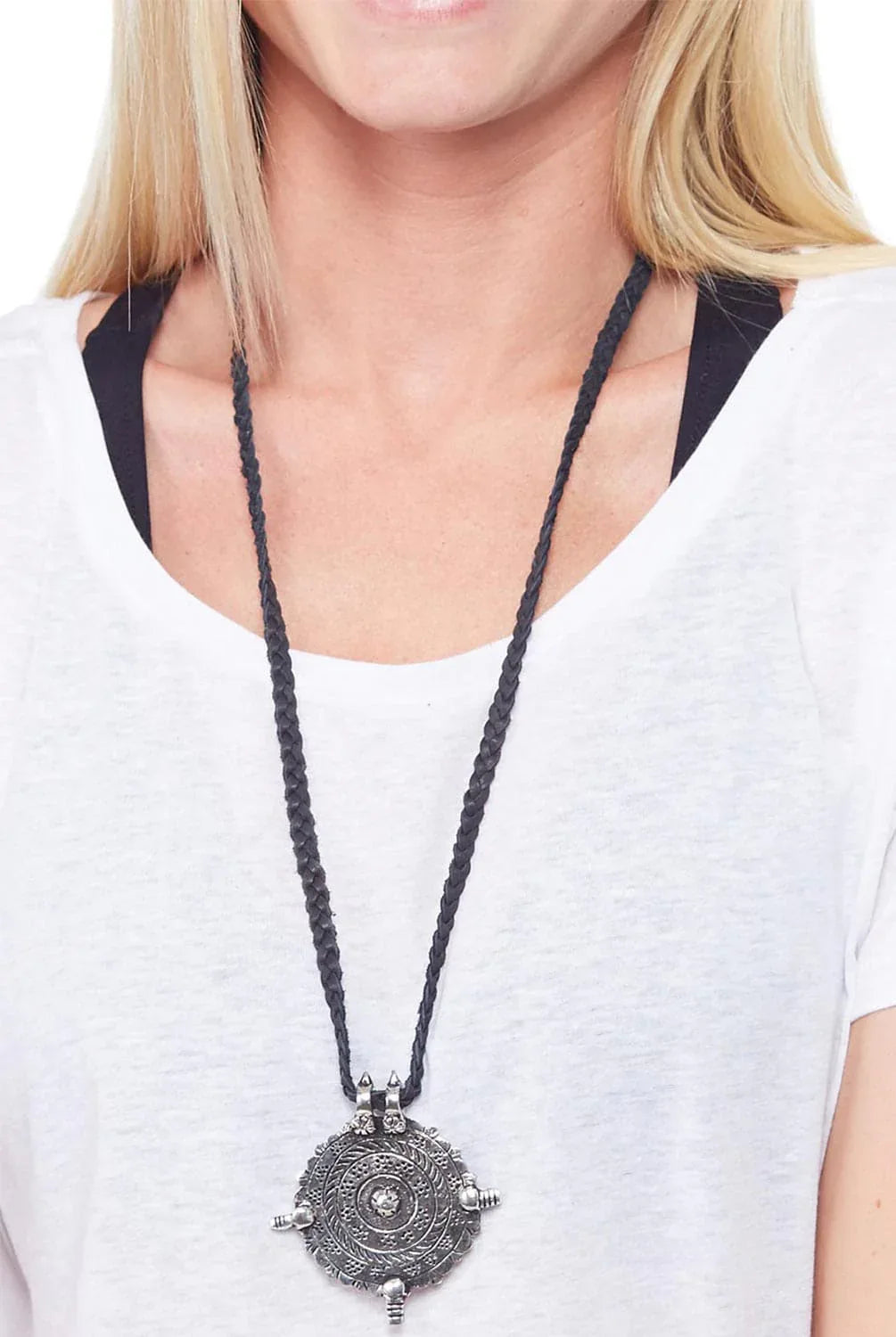 Wanted & Wild Braided Leather Antique Sterling Necklace