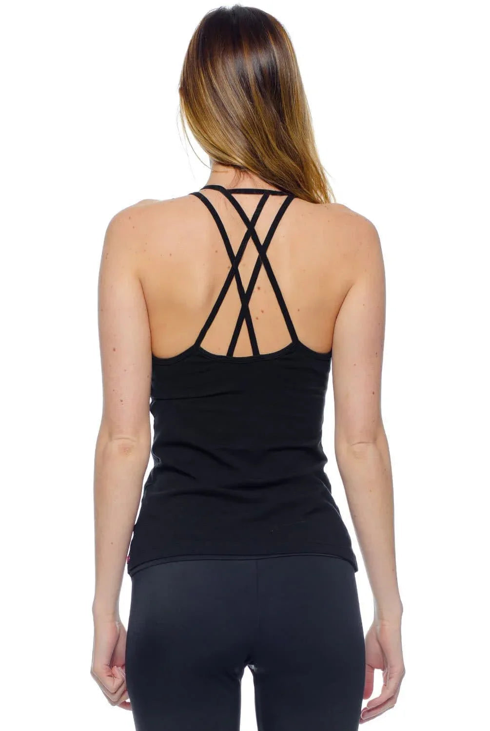 Sleek High-Cut Neckline Double Cross Back Tank - Black