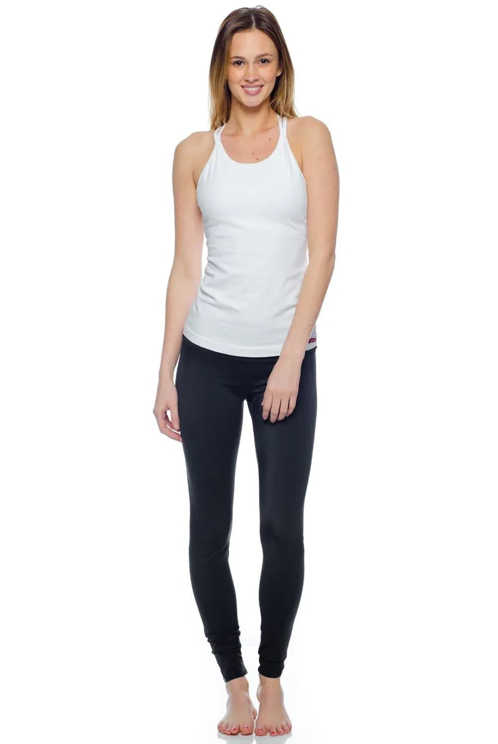 Sleek High-Cut Neckline Double Cross Back Tank - White