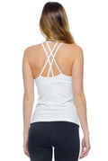 Sleek High-Cut Neckline Double Cross Back Tank - White