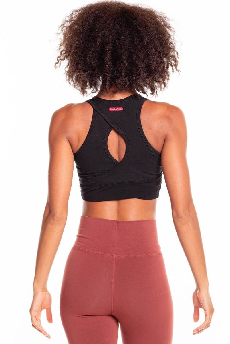 Wrap Back Bra Top with Supportive Crop Fit for Yoga - Black