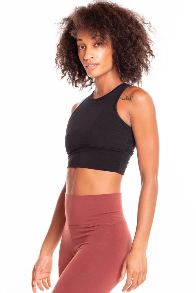 Wrap Back Bra Top with Supportive Crop Fit for Yoga - Black