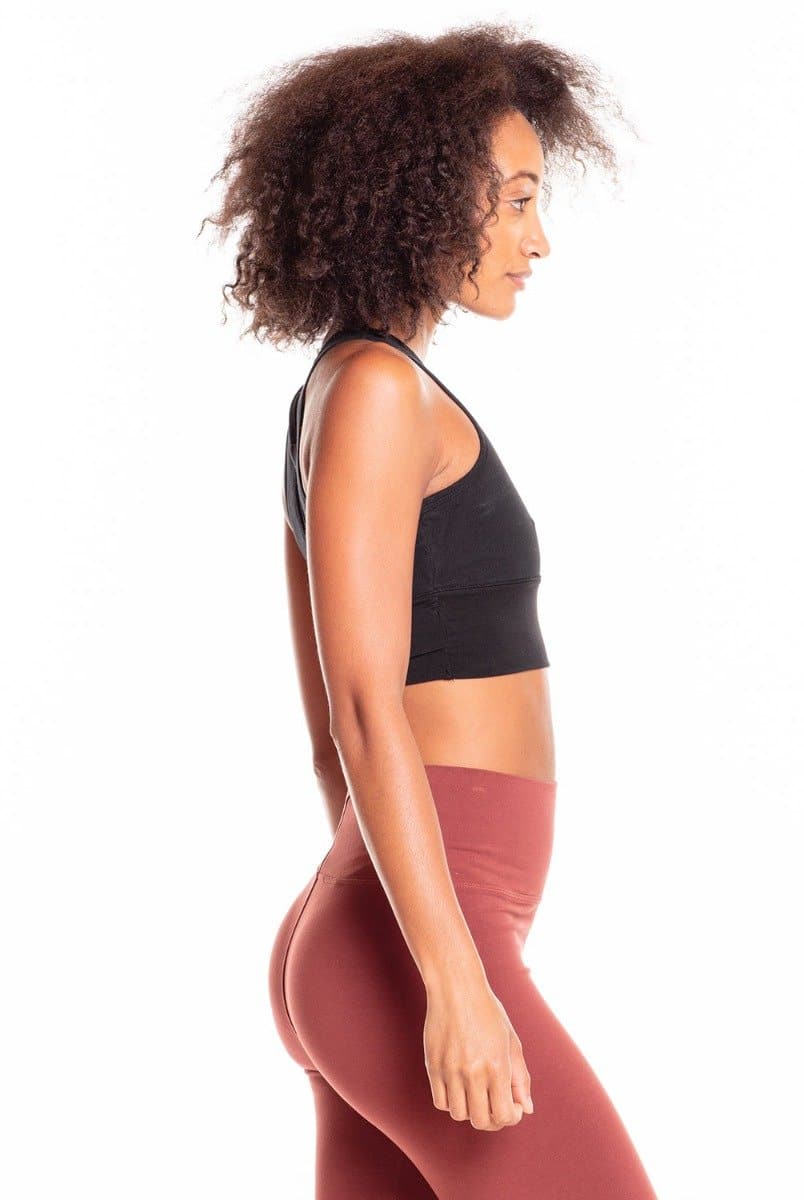Wrap Back Bra Top with Supportive Crop Fit for Yoga - Black