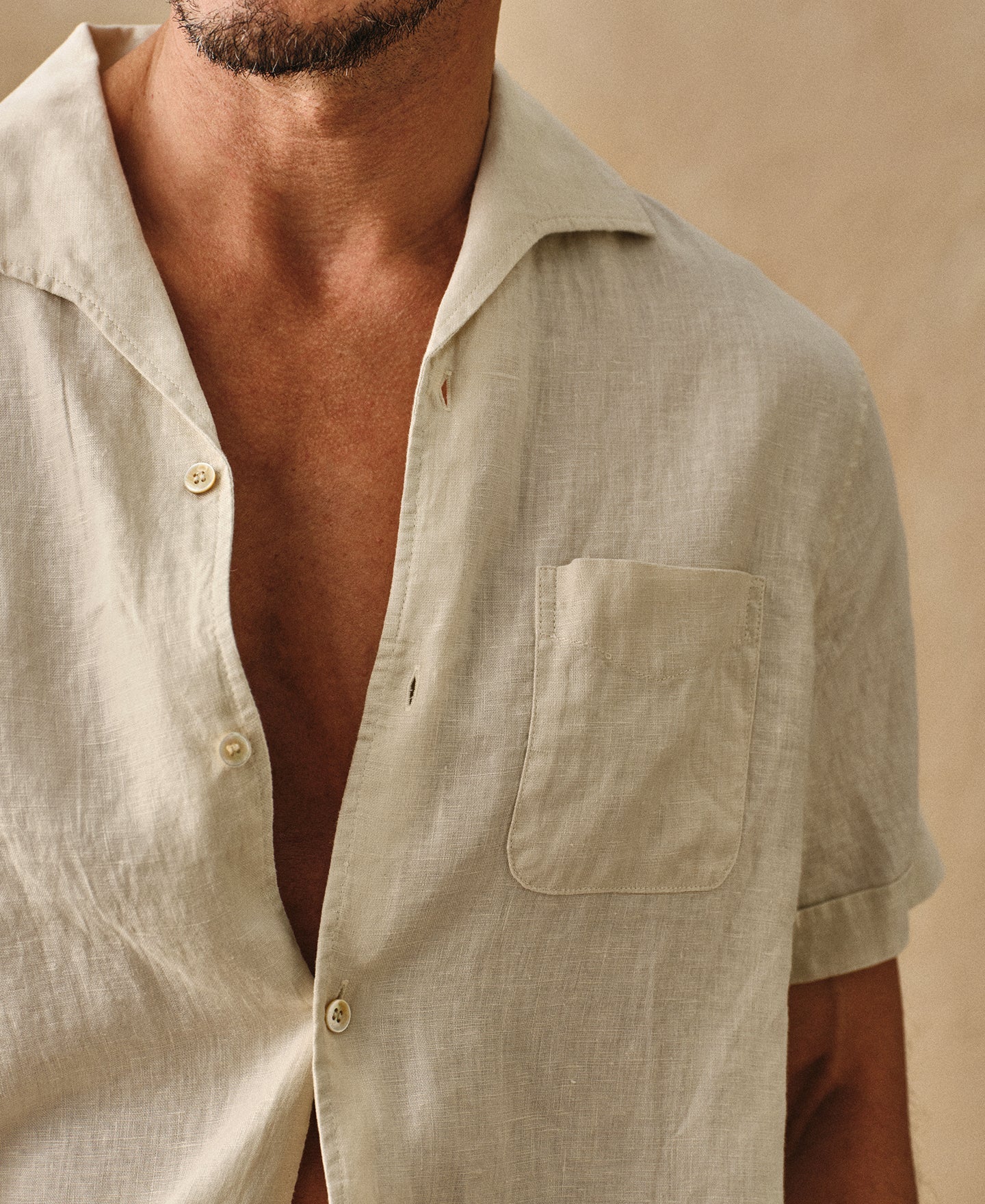 1950s Italian Collar Linen Short Sleeve Shirt