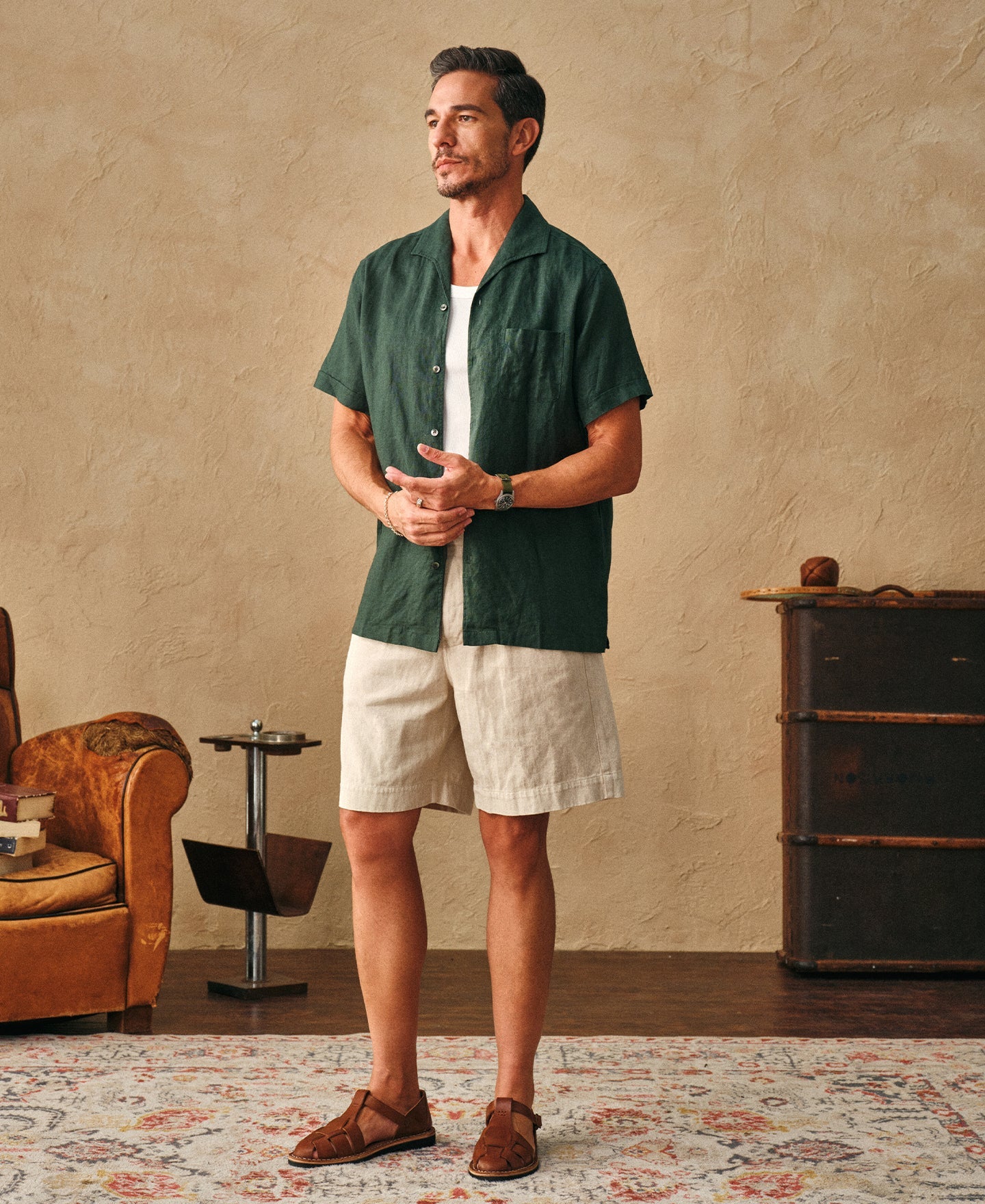 1950s Italian Collar Linen Short Sleeve Shirt