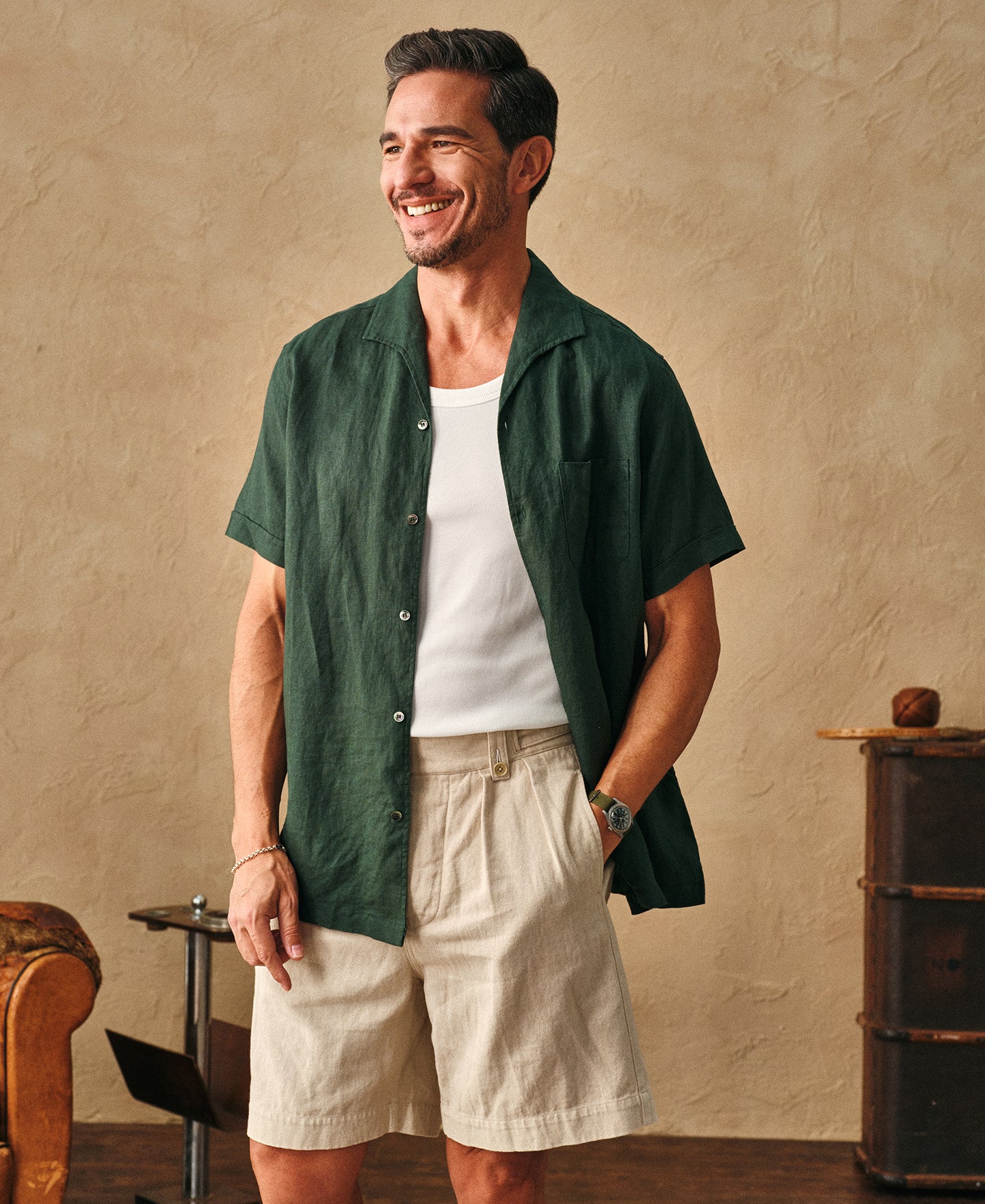 1950s Italian Collar Linen Short Sleeve Shirt