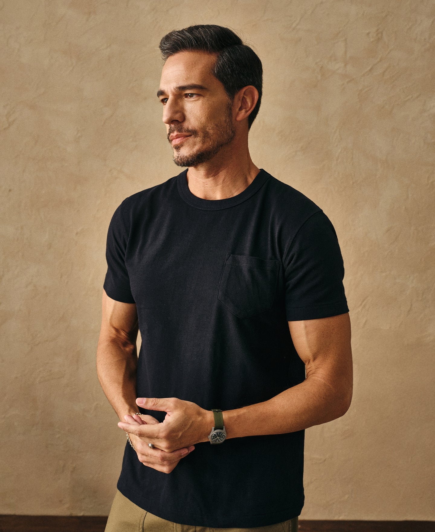 Classic Fit Loopwheel Slub Cotton Pocket T-Shirt